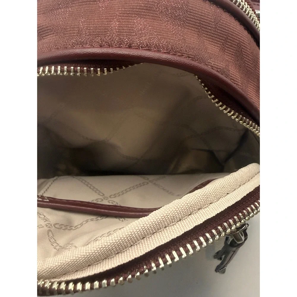 Michael Kors Rhea Extra Small MK Logo Backpack Merlot Burgundy Convertible Bag